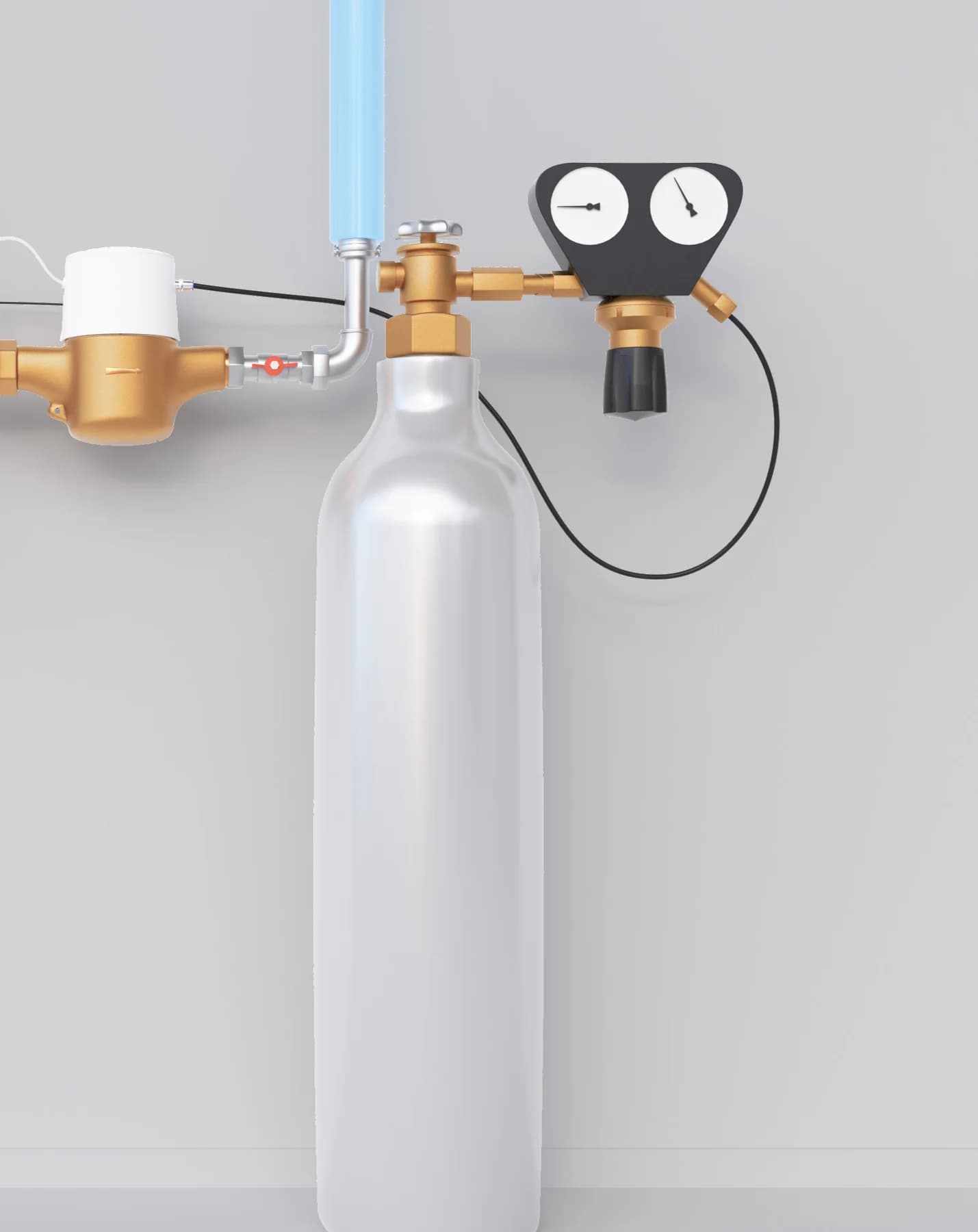 Schéma : régulateur de pression, SoluCalc et bouteille de CO₂